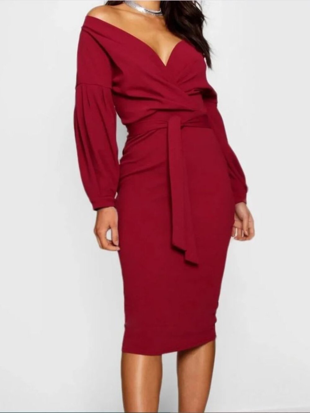 BooHoo Off the Shoulder Wrap Midi Dress - NWT - Size 12 US